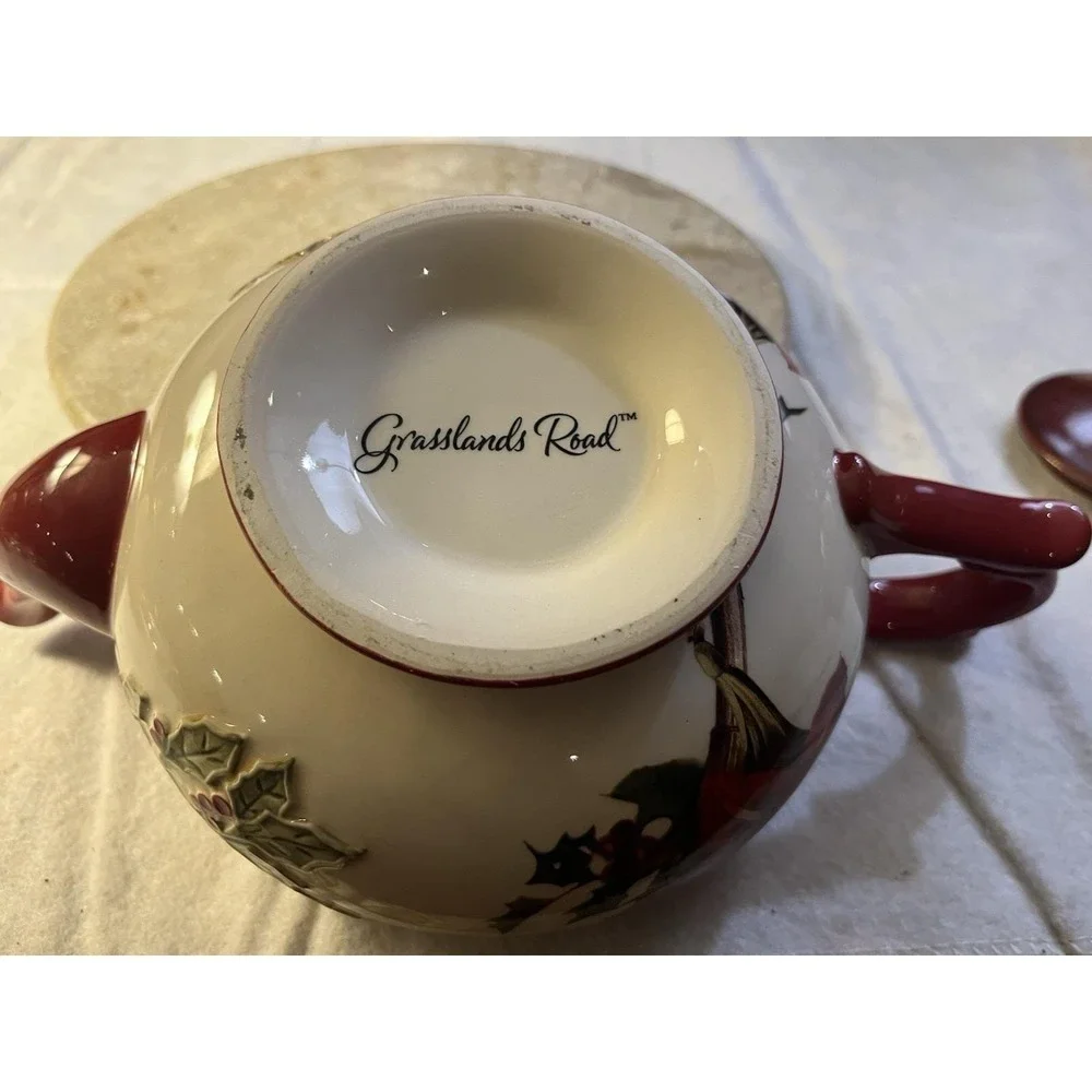 Grasslands Road Holiday Ceramic Poinsettia Tea Christmas Tea Pot Winter Holiday